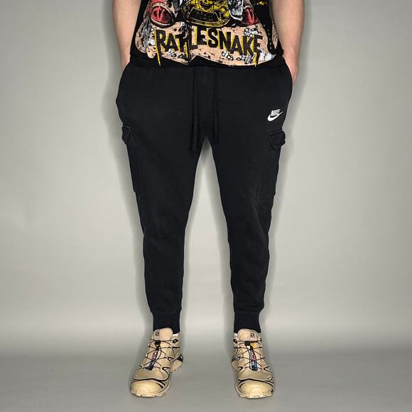 Nike Sweatpants Black Cotton Joggers White Swoosh - Picture 2 of 4